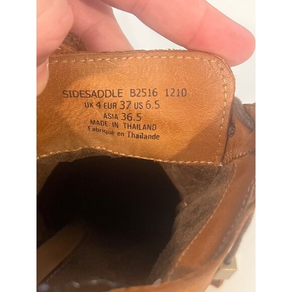 Vintage-Inspired Brown Leather Sidesaddle Lace-Up Ankle Boots With Chunky Heels - Picture 5 of 7